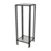 Buckley Plant Stand Table, Black Metal, Square Mirrored Top, 34 Inch