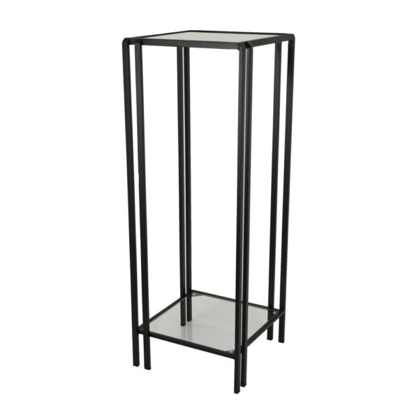 Buckley Plant Stand Table, Black Metal, Square Mirrored Top, 34 Inch