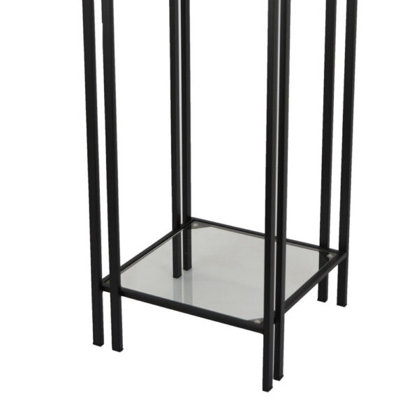 Buckley Plant Stand Table, Black Metal, Square Mirrored Top, 34 Inch