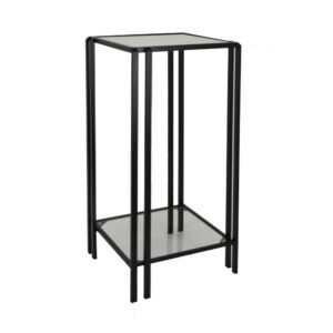 Buckley Plant Stand Table, Black Metal, Square Mirrored Top, 28 Inch