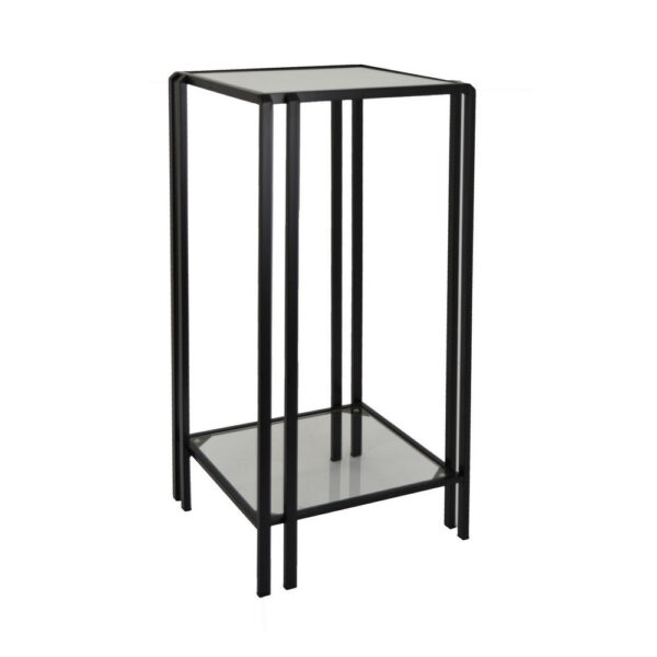 Buckley Plant Stand Table, Black Metal, Square Mirrored Top, 28 Inch