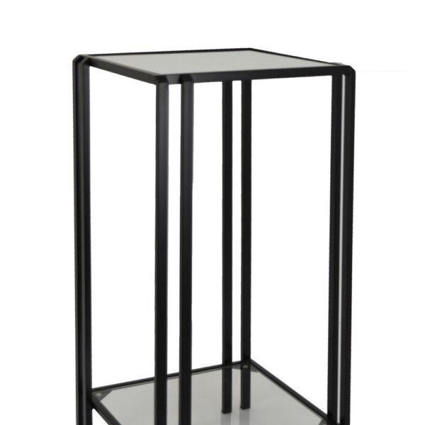 Buckley Plant Stand Table, Black Metal, Square Mirrored Top, 28 Inch