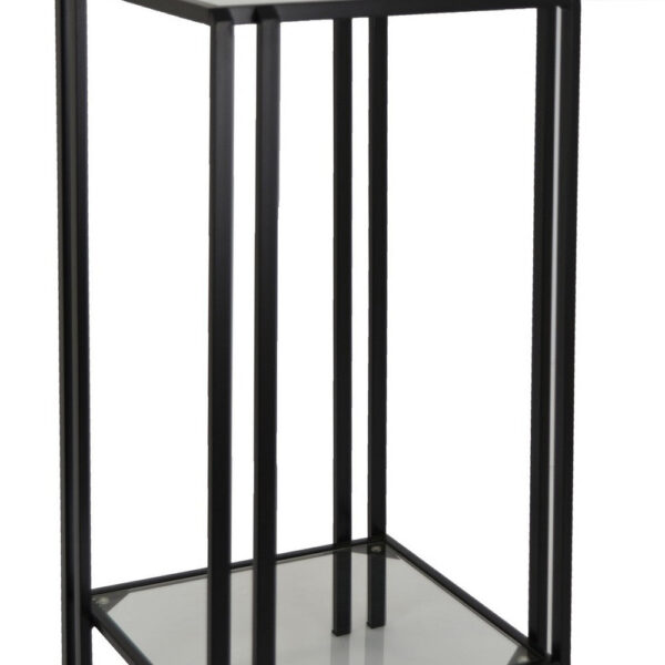 Buckley Plant Stand Table, Black Metal, Square Mirrored Top, 28 Inch