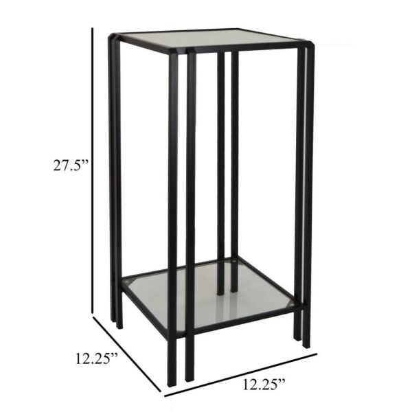 Buckley Plant Stand Table, Black Metal, Square Mirrored Top, 28 Inch
