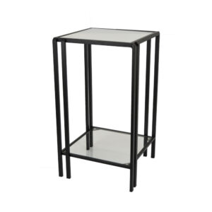 Buckley Plant Stand Table, Black Metal, Square Mirrored Top, 22 Inch