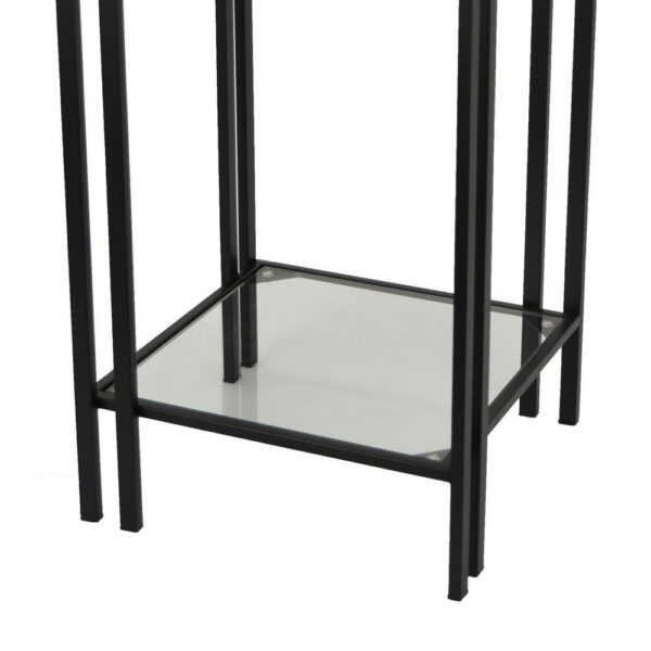 Buckley Plant Stand Table, Black Metal, Square Mirrored Top, 22 Inch