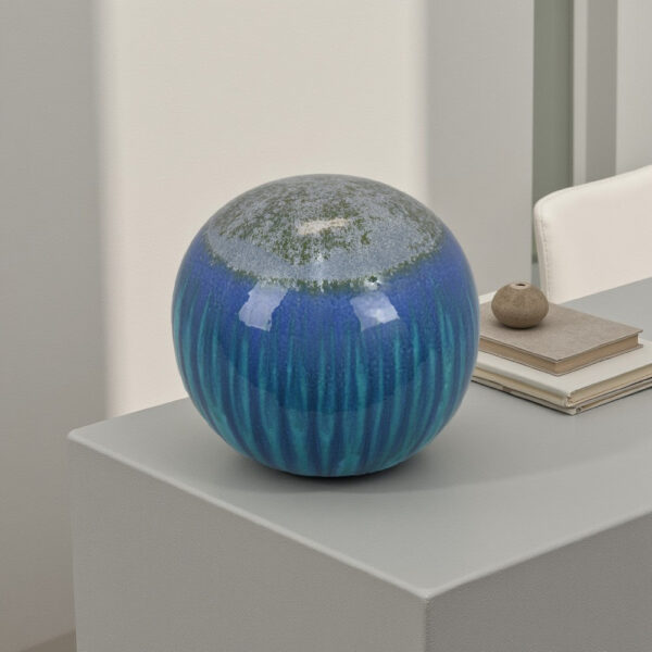 Mary Tabletop Accent Decor, Modern Round Orb, 12 Inch Blue Ceramic
