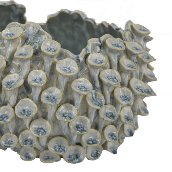 Nina Decorative Bowl, Light Blue, Textured Coral Gray Ceramic, 11 Inch