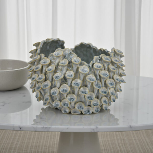 Nina Decorative Bowl, Light Blue, Textured Coral Gray Ceramic, 11 Inch