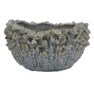 Nina Decorative Bowl, Light Blue, Textured Floral Gray Ceramic 13 Inch
