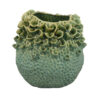 Nina Vase, Green Ceramic, Textured Accents, Abstract Floral 11 Inch