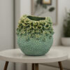 Nina Vase, Green Ceramic, Textured Accents, Abstract Floral 11 Inch