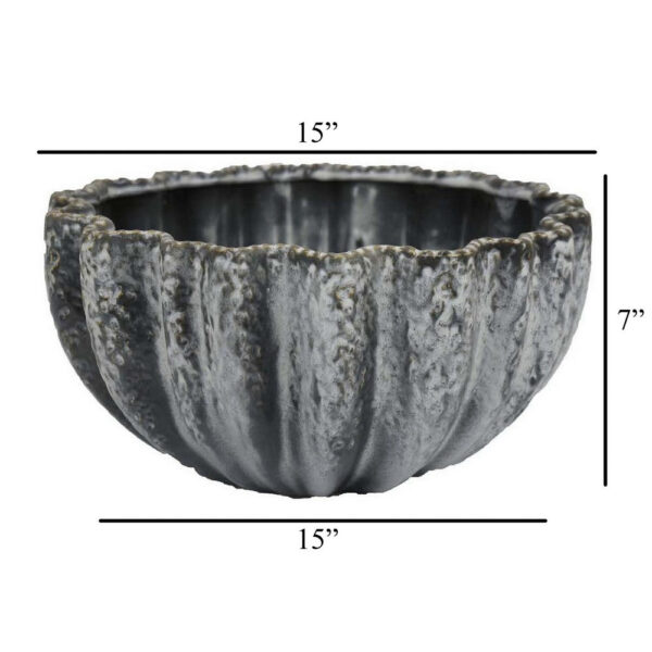 Kiara Decorative Bowl, Aqua Gray Ceramic Textured Design, 15 Inch