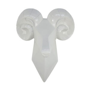 Ellena Ram Head Wall Decor, Modern Glossy White Resin Frame, 15 Inch
