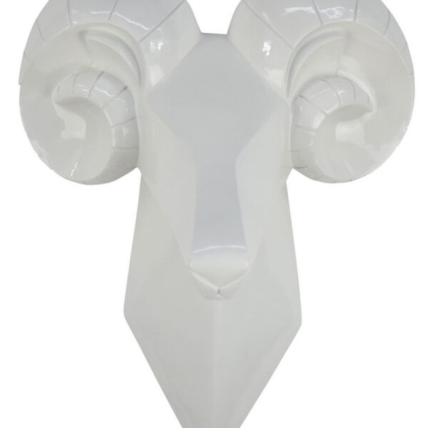 Ellena Ram Head Wall Decor, Modern Glossy White Resin Frame, 15 Inch