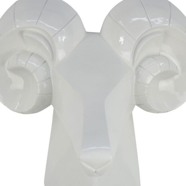 Ellena Ram Head Wall Decor, Modern Glossy White Resin Frame, 15 Inch