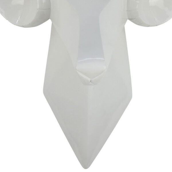 Ellena Ram Head Wall Decor, Modern Glossy White Resin Frame, 15 Inch