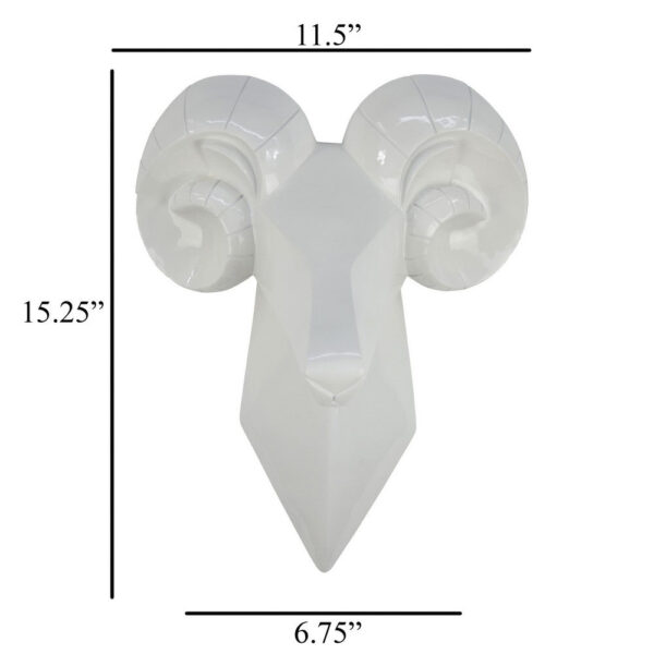 Ellena Ram Head Wall Decor, Modern Glossy White Resin Frame, 15 Inch