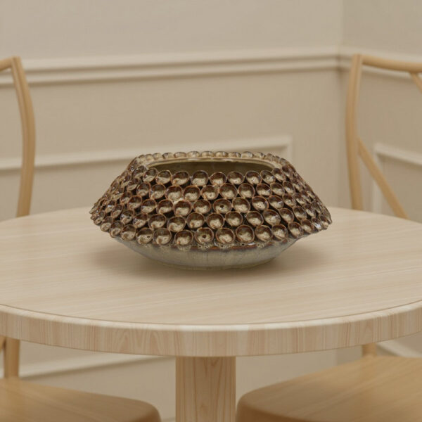 Rysa Vase, Glossy Brown Ceramic, Unique Coral Texture Design, 14 Inch