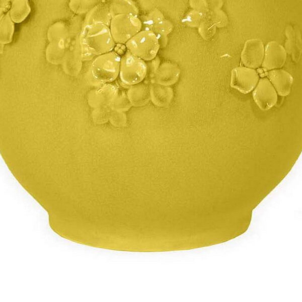 Remi Flower Vase, Decorative Yellow Ceramic w Floral Motifs, 11 Inch