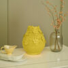 Remi Flower Vase, Decorative Yellow Ceramic w Floral Motifs, 11 Inch