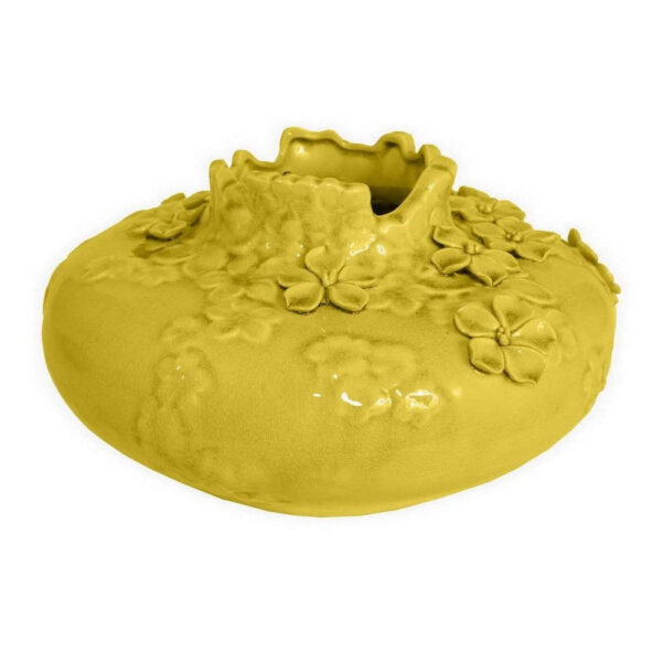 Remi Flower Vase, Decorative Yellow Ceramic w Floral Motifs, 12 Inch