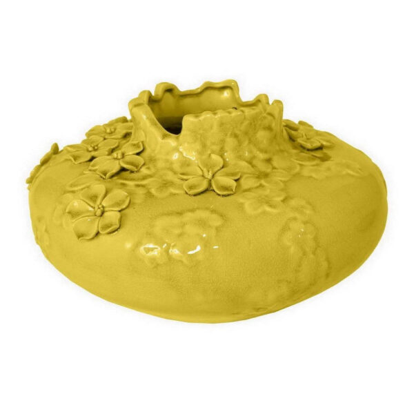 Remi Flower Vase, Decorative Yellow Ceramic w Floral Motifs, 12 Inch