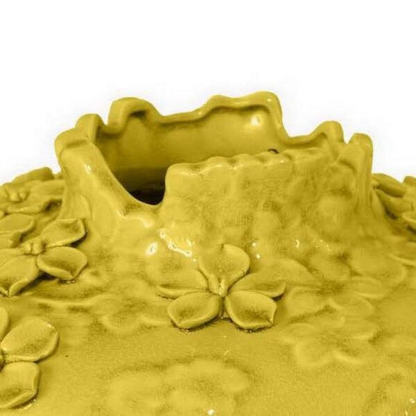 Remi Flower Vase, Decorative Yellow Ceramic w Floral Motifs, 12 Inch