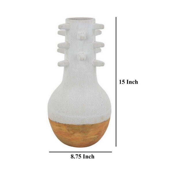 Enya Flower Vase, Spiked Narrow Neck, Brown White Ceramic, 15 Inch