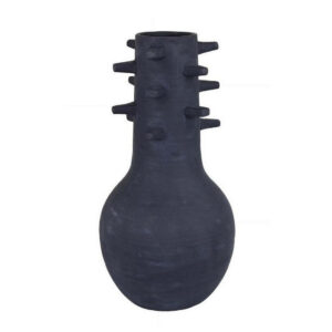 Enya Flower Vase, 3D Spiked Accent Narrow Neck, Black Ceramic, 18 Inch