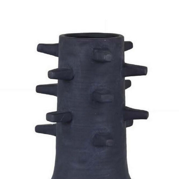 Enya Flower Vase, 3D Spiked Accent Narrow Neck, Black Ceramic, 18 Inch