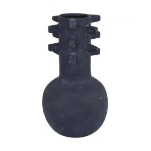 Enya Flower Vase, 3D Spike Accent Narrow Neck, Black Ceramic, 15 Inch