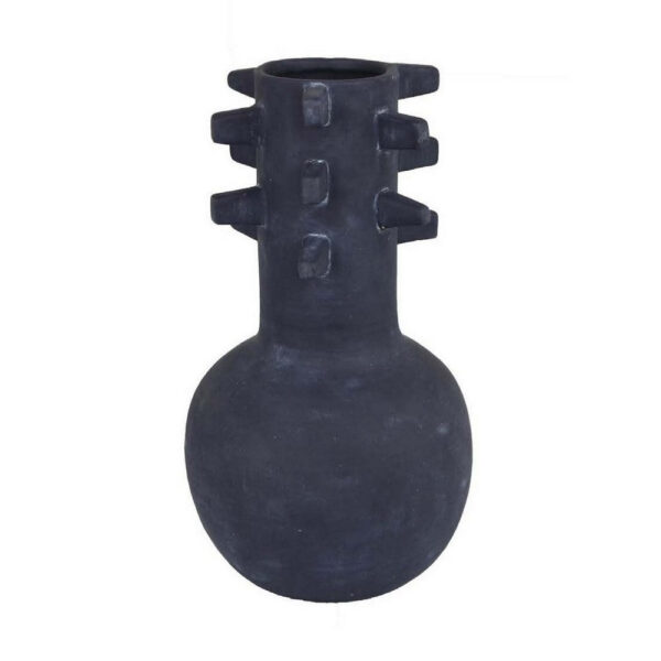 Enya Flower Vase, 3D Spike Accent Narrow Neck, Black Ceramic, 15 Inch