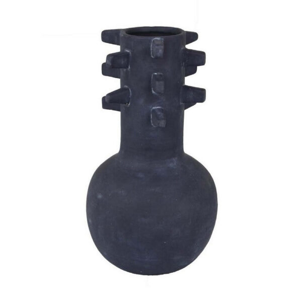 Enya Flower Vase, 3D Spike Accent Narrow Neck, Black Ceramic, 15 Inch