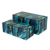 Dory Decorative Box Set of 2, Deep Blue Black Faux Marble Accent Glass