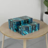 Dory Decorative Box Set of 2, Deep Blue Black Faux Marble Accent Glass