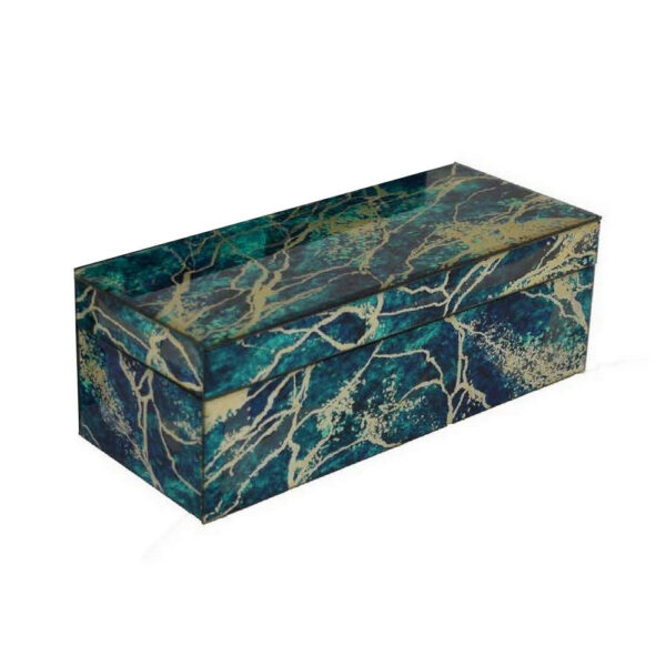Dory Decorative Box Set of 2, Green Blue Faux Marble Accent Glass