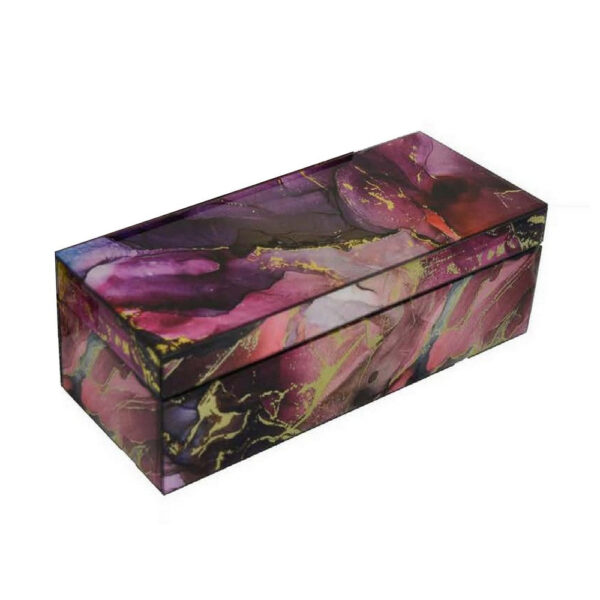 Dory Decorative Box Set of 2, Pink Gold Faux Agate Stone Accent Glass