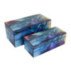 Dory Decorative Box Set of 2, Blue Gold Faux Agate Stone Accent Glass