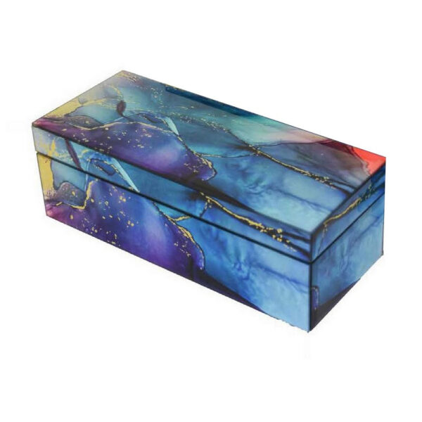 Dory Decorative Box Set of 2, Blue Gold Faux Agate Stone Accent Glass