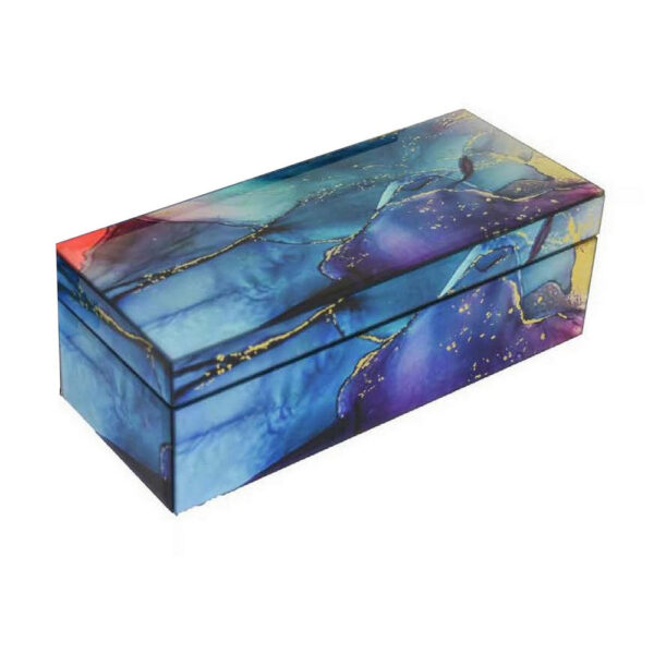 Dory Decorative Box Set of 2, Blue Gold Faux Agate Stone Accent Glass