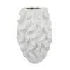 Decorative Vase, White Ceramic, Textured 19 Inch Curved Wave Design