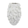 Decorative Vase, White Ceramic, Textured 19 Inch Curved Wave Design