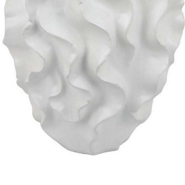 Decorative Vase, White Ceramic, Textured 19 Inch Curved Wave Design