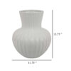 Decorative Vase, 14 Inch White Ceramic Body, Vertical Ribbed Pattern