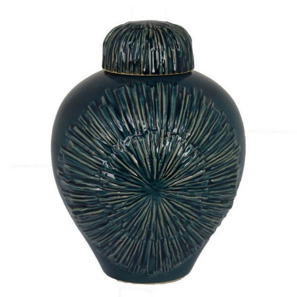 Accent Flower Vase w Lid, Rich Textured Deep Blue Ceramic, 13 Inch