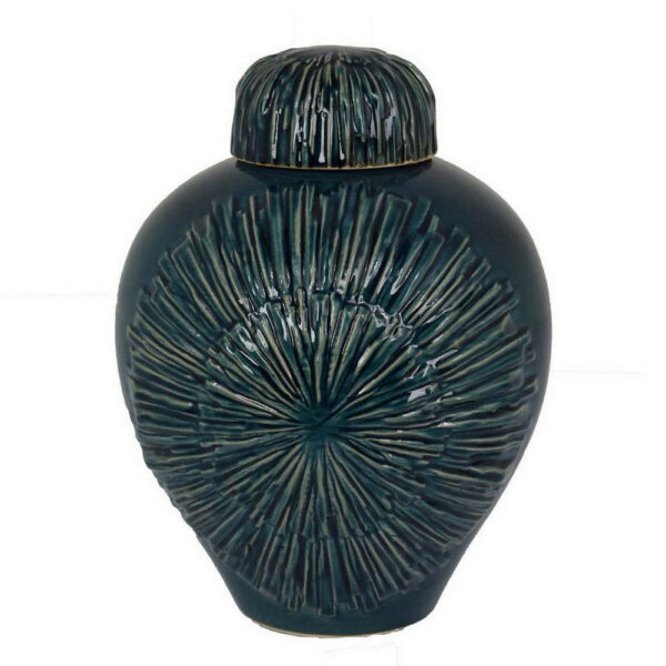 Accent Flower Vase w Lid, Rich Textured Deep Blue Ceramic, 13 Inch