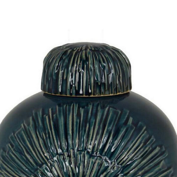 Accent Flower Vase w Lid, Rich Textured Deep Blue Ceramic, 13 Inch