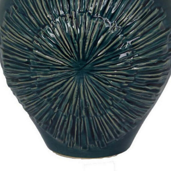 Accent Flower Vase w Lid, Rich Textured Deep Blue Ceramic, 13 Inch