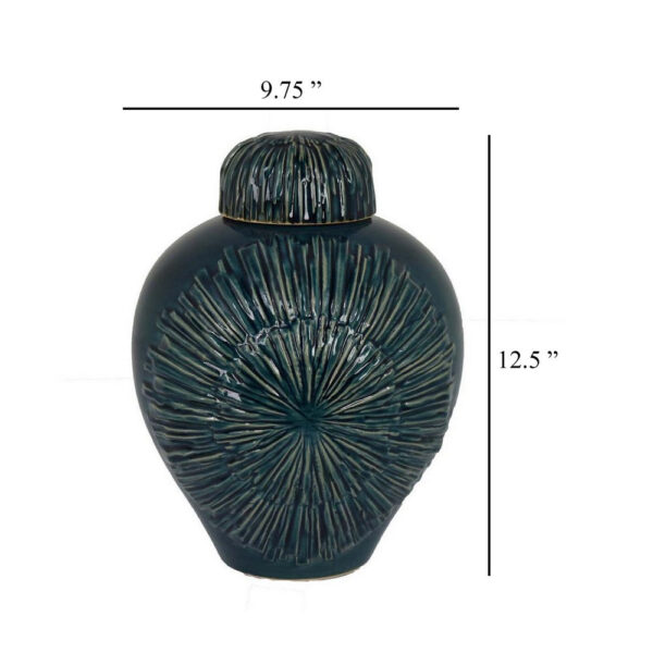 Accent Flower Vase w Lid, Rich Textured Deep Blue Ceramic, 13 Inch